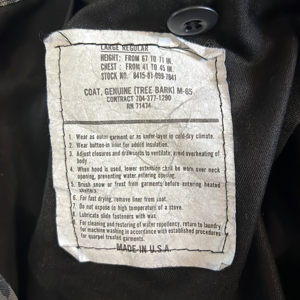 M-65 Tree Bark pattern field jacket men’s sz L, as is - Picture 11 of 16